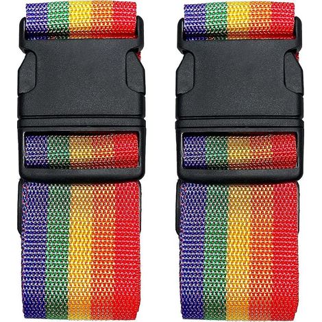 lot De 2 Sangles Bagages (arc-en-ciel, 5 X 2,2 M), Sangles Bagages Rglables, Couleurs Vives, Sangles De Voyage Avec Boucle Dgagement Rapide. (1/5)