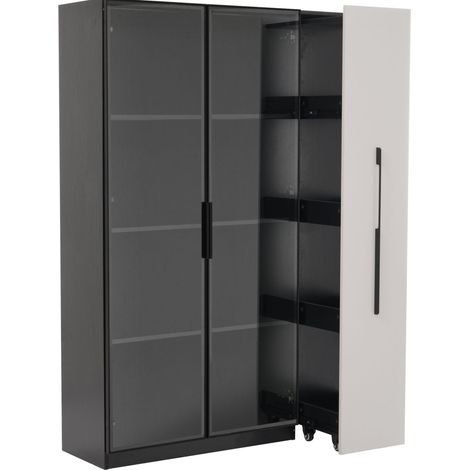 Armadio multifunzione con vetrina in vetro e LED 110,5 x 35 x 160 cm nero bianco HOMVRA (1/5)