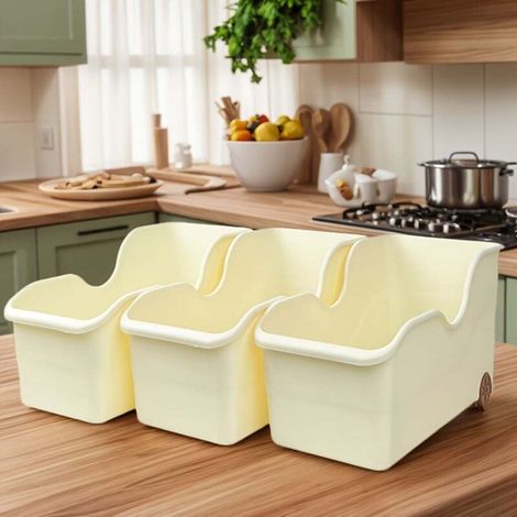 Set of 3 large capacity rolling storage boxes for bathroom and pantry, 39 x 15 x 14 cm