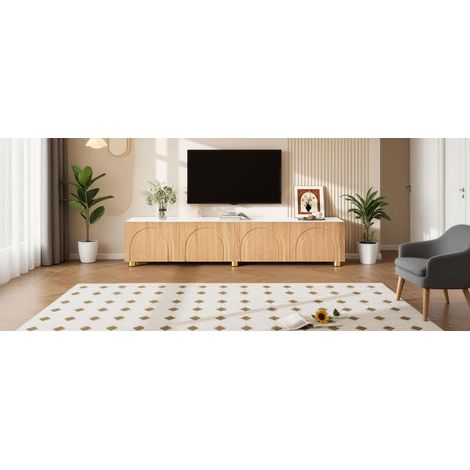 Meuble TV arche relief 4 portes, pieds métal, console moderne basse pour salon, rangement élégant, design contemporain (1/5)