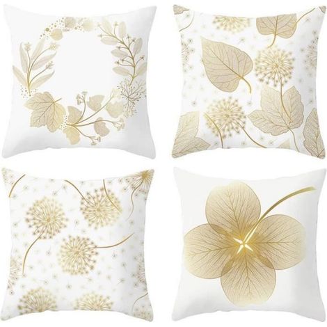 Housse de coussin - - 45x45cm - Velours - Feuille d'or - Blanc (1/5)
