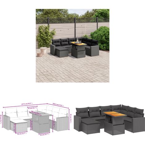 Salon de jardin 8 pcs avec coussins noir résine tressée - Ensemble Salon De Jardin - Meuble Extérieur - Résine Tressée - Rotin Synthétique - Table Extensible - Home & Living (1/3)