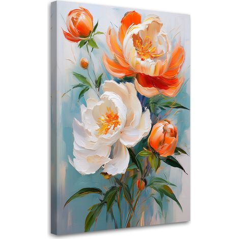 Quadro su tela, Peonie Fiori arancioni Bianchi - 80x120 (1/3)