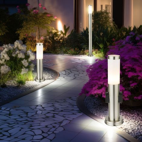 Außenleuchte Stehlampe mit Steckdosen Außensteckdosen Sockelleuchte Standlampe Edelstahl, Stehleuchte 1x 110cm 1x 45cm, 1x Steckdosenlampe 45cm, E27 Fassung, 3er Set