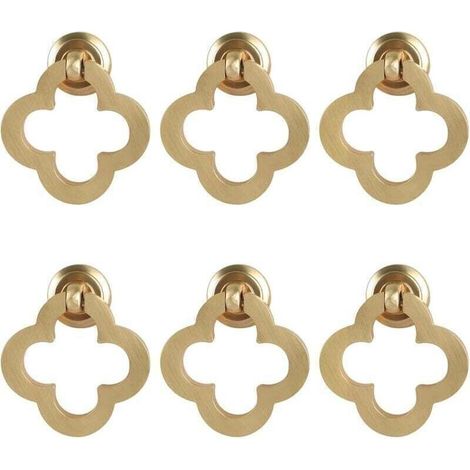 [6 pièces boutons d'armoire à fleurs dorées, anneau d'armoire en laiton brossé en alliage de zinc, boutons de commode, quincaillerie de meubles pour armoires de cuisine, tiroirs, portes de placard, f,