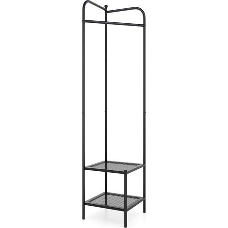 Appendiabiti indipendente 42,5 x 42,5 x 193,5 cm pratico 2 in 1 con ripiani in rete design nero 200017642
