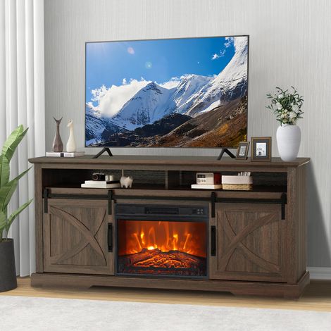 Parrot Uncle TV Stand with Electric Fireplace, 68 Inch Rustic Farmhouse Media Console with Storage Cabinets, Dark Brown Wood Effect Entertainment Centre for 65 Inch TV (1/5)