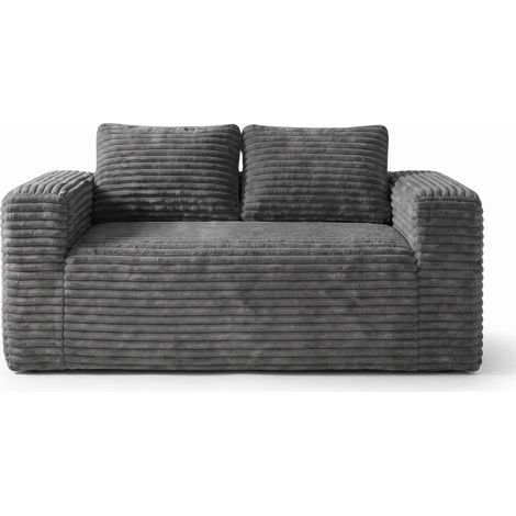 FurnitureR Graues Cord Sofa 2-Sitzer Tiefsitz Couch ohne Montage, Graues Cord-Sofa mit tiefer Sitzfläche, weicher Schaumstofffüllung und praktischem montagefreiem Design. (1/5)