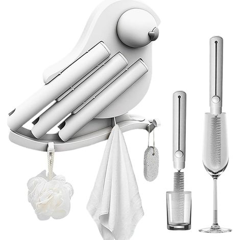 Brosse De Nettoyage pour Bouteilles D Eau Outil Raclette avec Crochets Brosse De Douche Avec Support En Forme D Oiseau Pour Verre Porte Miroir Fente Carrelage Mur Salle de Douche (1/5)