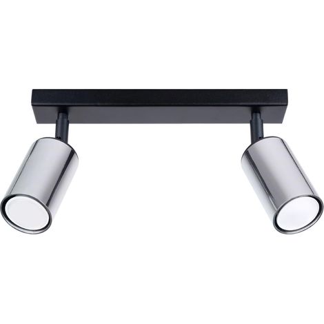 Applique - Plafonnier - Lampe Décorative - Lampe LED - Faible Consommation - GU10, 2x max 10W LED, 230V, 50Hz - Noir/Chrome - 30x6x18,5cm (1/5)