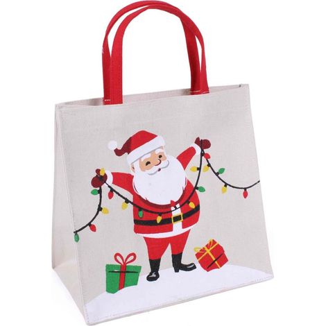 Borsina in canvas di cotone con Babbo Natale e pacchi, 25x12x25 cm (kit da 5) (1/4)