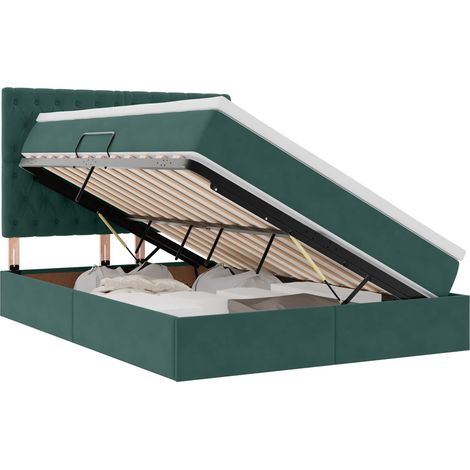 Maison Exclusive - LED-Speicherbett mit Matratze Dunkelgrün 140 x