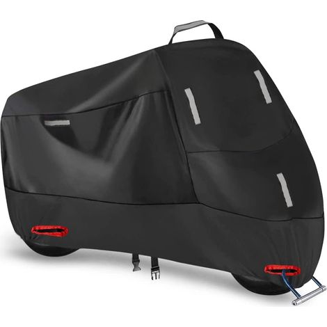 Housse de moto — 300D, épaissie, durable et imperméable dotée de 5 bandes réfléchissantes et de 2 œillets pour antivol longueur maximale compatible : 910 pouces (Taille XL) (1/5)