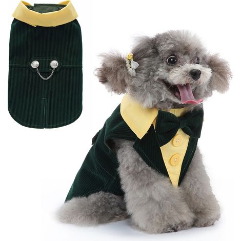 1 costume smoking pour chien et chat, nœud papillon ajustable, vert, polyester, pour mariage ou fête (1/5)