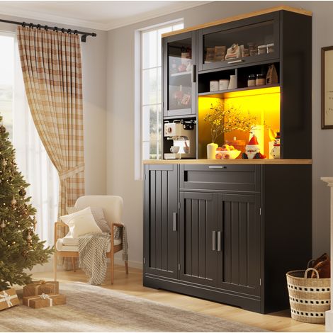 Meuble de rangement haut avec LED, vitrine 104 x 40 x 180 cm, MDF noir DESVIAE (1/5)