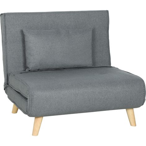 HOMCOM sofá cama de 1 plaza, 3 en 1, sillón cama plegable con respaldo ajustable en 6 posiciones, almohada acolchada, 90x78x79 cm, gris (1/5)