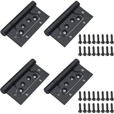 BEBUSINGOTO Juego de 4 bisagras de acero inoxidable negro de 100 mm con tornillos para puertas fijas, puertas de entrada, puertas de dormitorio y puertas de jardín, con 8 orificios de montaje. (1/5)