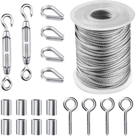Kit de alambre para jardín/mesa/enrejado metálico HGYCPP de 15 metros (50 pies), cable de acero inoxidable de alta resistencia con revestimiento de PVC, tornillos de anclaje, 19 piezas.