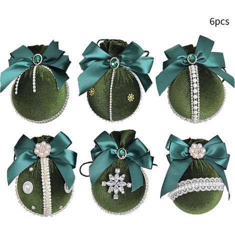 Lot de 6 boules de Noël en velours, élégantes décorations vertes pour sapin de Noël, mariage et fêtes. (1/3)
