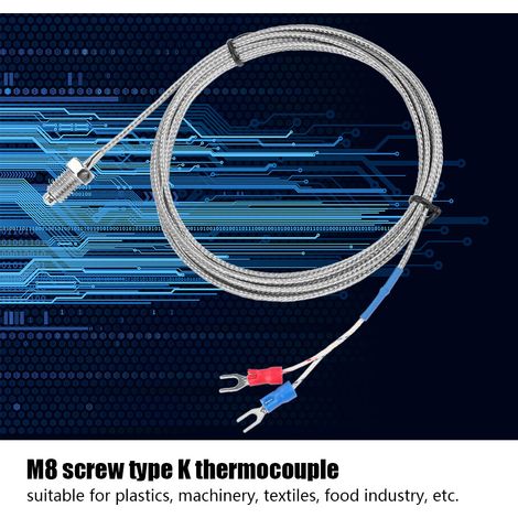 Fil de capteur de température à thermocouple de type K à filetage M8, 0-400℃ (2 m) (1/5)