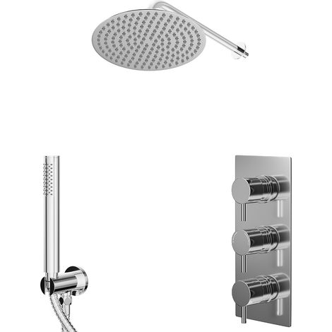 Circo Polished Chrome Concealed Triple Thermostatic Shower Valve and 300mm Round Head with 345mm Wall Arm and Outlet Holder with Kit - 2 Outlet (1/5)