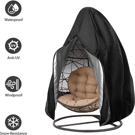 Housse de fauteuil suspendu en forme d'œuf 210D, résistante, légère et imperméable, avec fermeture éclair, compatible avec la plupart des fauteuils suspendus en forme d'œuf d'extérieur (75'' x 45'', n (1/5)