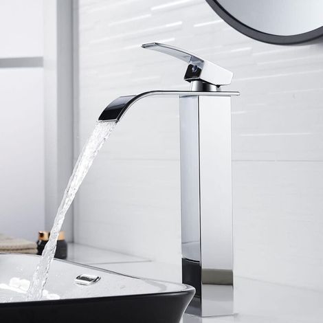 FENOPLASTICABeijiyi – Robinet lavabo cascade haut – Mitigeur monocommande en laiton – Anti-goutte céramique – Conception anti-éclaboussures – Économie d'eau 50% (1/5)
