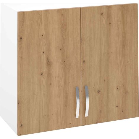 Meuble haut de cuisine avec 2 portes coloris Chêne Albar - Hauteur 70 x Longueur 80 x profondeur 33 cm (1/2)