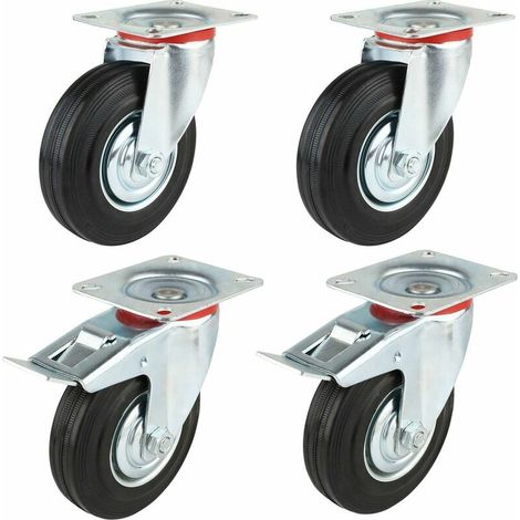 Green Mobility-Homfa 4 PCS Roulettes Transports, 2 PCS Roulettes pivotantes,2PCS Roulettes avec Frein en Caoutchouc (125mm) (1/5)