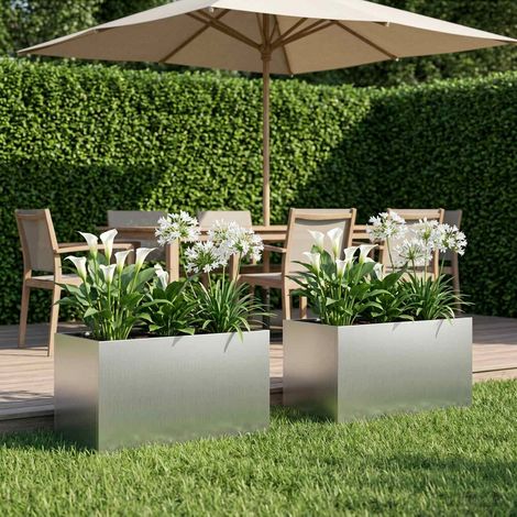 vidaXL Cache-pot de jardin 2 pc Argenté 100 x 50 x 50 cm (1/5)
