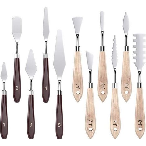 Couteau à Palette - Ensemble de 11 Pièces en Acier Inoxydable - Outils de Peinture à l'huile pour Mélange et Application sur Toile ou Palette (1/3)