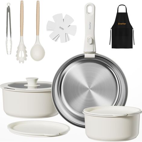 14-Piece Stainless Steel Saucepan and Pan Set, Suitable for All Heat Sources Including Induction (1/5)