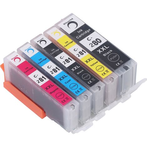 Cartouche d'encre 280 281, pack combo de 5 couleurs (noir, noir, cyan, magenta, jaune) pour PIXMA TS702, TR7520, remplacement à sortie lisse. (1/5)