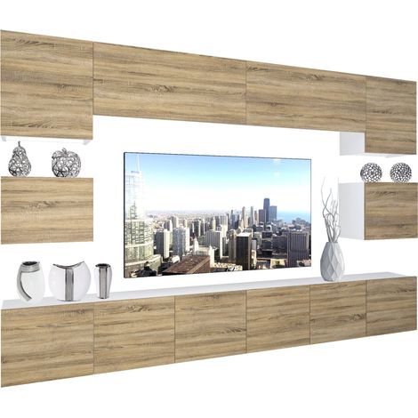 BELINI - Unité Murale TV NEX I Ensemble Muebles de Salon Complet I Ensemble Meuble TV avec Illumination LED I Dimensions: 300 x 180 x 36 cm I Coleur: chêne Sonoma (1/5)