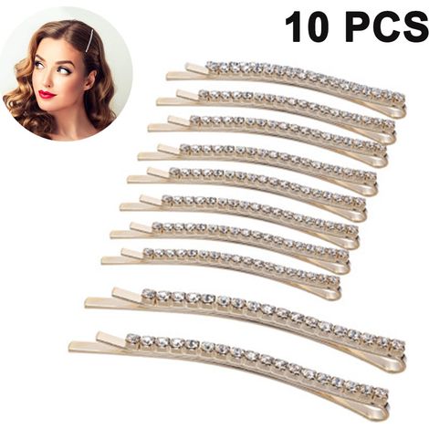 Pince À Cheveux - Pince À Cheveux Métallique Avec Strass - Pour Fille Femme - Occasion Festive Mariage Quotidien - Lot De 10 (1/5)