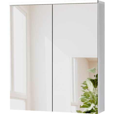 BERNSTEIN - Mobile bagno sospeso Bianco opaco 60x18x70cm (LxPxA) 2 ante a specchio, illuminazione LED, ripiani in vetro - SOLO	Bianco opaco