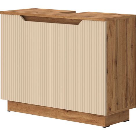 Mobile sottolavabo per bagno Lotta, Rovere/cashmere a righe, 79.6 x 62.1 cm con 2 porte, Vicco (1/5)