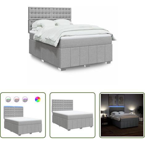vidaXL LED-Beleuchtung - Boxspringbett mit Matratze Hellgrau 140x200 cm Stoff (1/5)