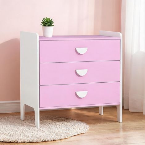 Commode enfant 3 tiroirs rose MDF 60 x 40 x 60 cm chambre (1/5)