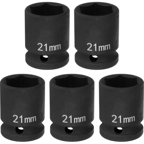5Pcs Douille à Choc 6 Points 21mm Douille Métrique 1/2" Entraînement Carré 1.5" (38mm) Long Douilles Hexagonales pour Écrous d'Axe de Broche en Acier Cr-Mo Phosphaté, Noir (1/5)