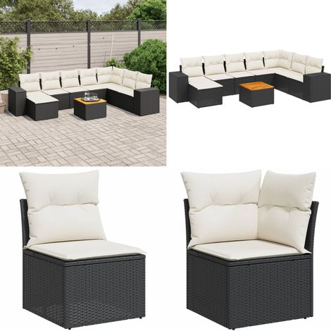 9-tlg. Garten-Sofagarnitur mit Kissen Schwarz Poly Rattan - Gartenmöbel - Esstischset - Rattan Möbel - Outdoor Set - Lounge Set - Home & Living (1/5)