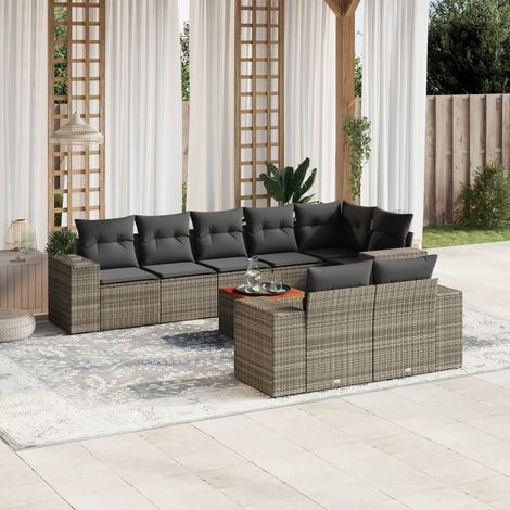 vidaXL Set Divano da Giardino 9 pz con Cuscini Grigio in Polyrattan (1/5)