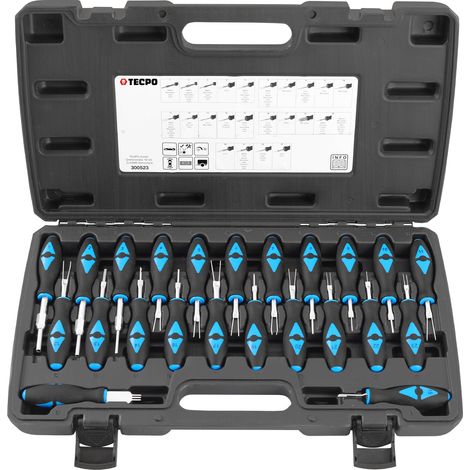 TECPO ISO Stecker Auspinnwerkzeug Set 23-teilig Auto KFZ Stecker Elektrik Entriegelungswerkzeug Terminal Entfernung von Steckverbinder, Kabelsteckern und Steckerkontakte Entriegelungs-Satz