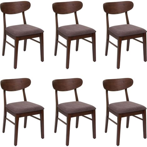 Lot de 6 chaises de salle à manger HWC-M59, chaise de cuisine, tissu/textile bois massif - structure foncée, taupe (1/5)