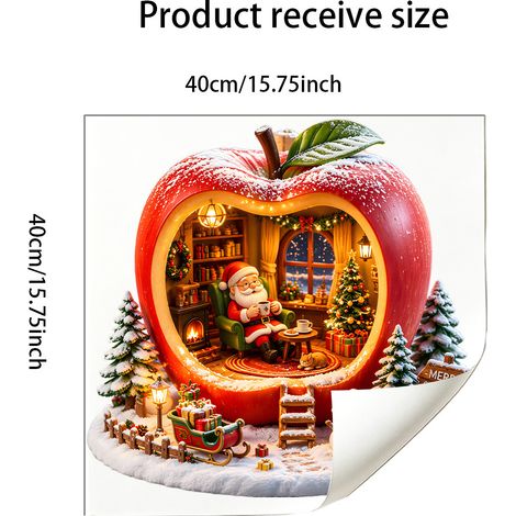 Sticker décoratif miniature de fenêtre représentant une cabane à pommes de Noël créative avec le Père Noël au repos - JDT6091 (4040cm)