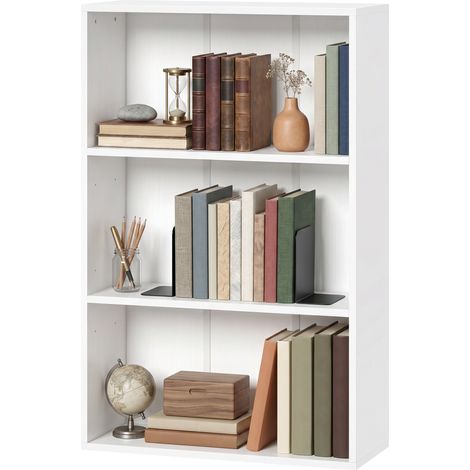Bibliothèque étagère de rangement avec 3 compartiments et étagère réglable, 60 x 24 x 93 cm, blanc (1/5)