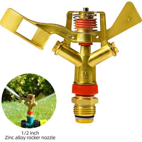 1/2-Zoll-Rotationsregner mit Impulsfunktion – Verstellbares Zinkgehäuse mit 2 Düsen und 360°-Drehfunktion für die Garten- und Terrassenbewässerung (1/5)