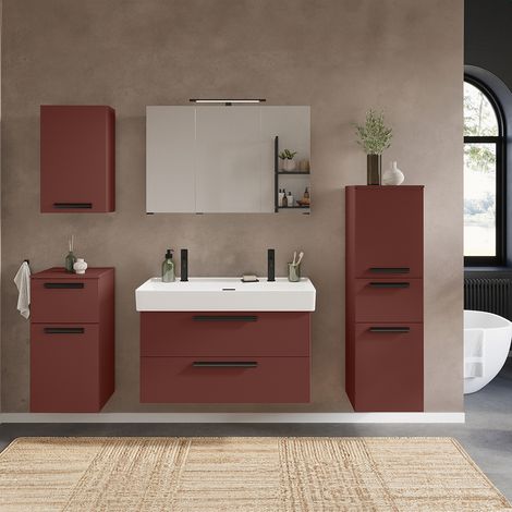 Badmöbel Komplett Set in rot, Spiegelschrank mit 3D-Funktion und Waschtisch mit Becken - ATELLA-03 (1/5)