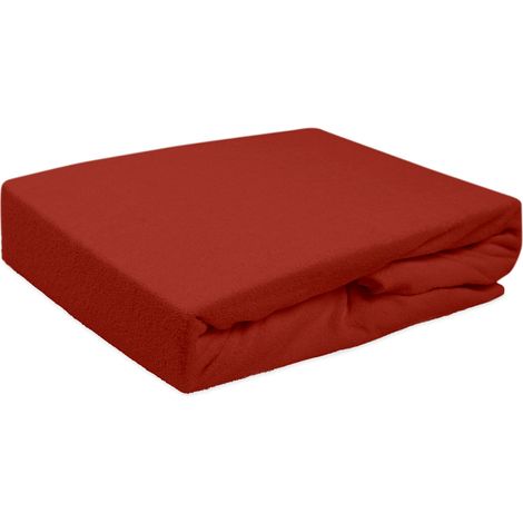 Sábana bajera ajustable de 90x200 cm, de rizo de algodón, color rojo burdeos. (1/5)