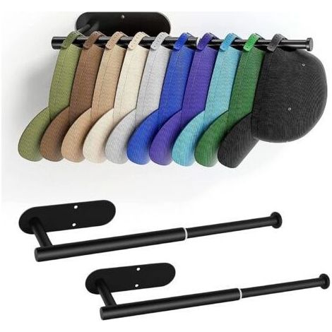 Lot de 2 supports muraux rétractables en acier inoxydable pour casquettes de baseball, peut contenir 20 casquettes, support mural percé/adhésif puissant pour porte de placard, chambre (1/5)